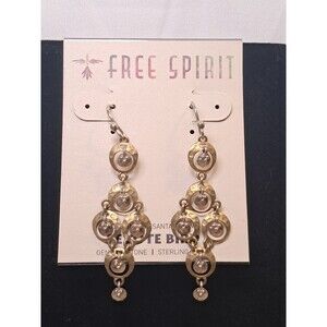 Peyote Bird Gold & Silver Colored Circles 2" Dangle Earrings Fish Hook NWT